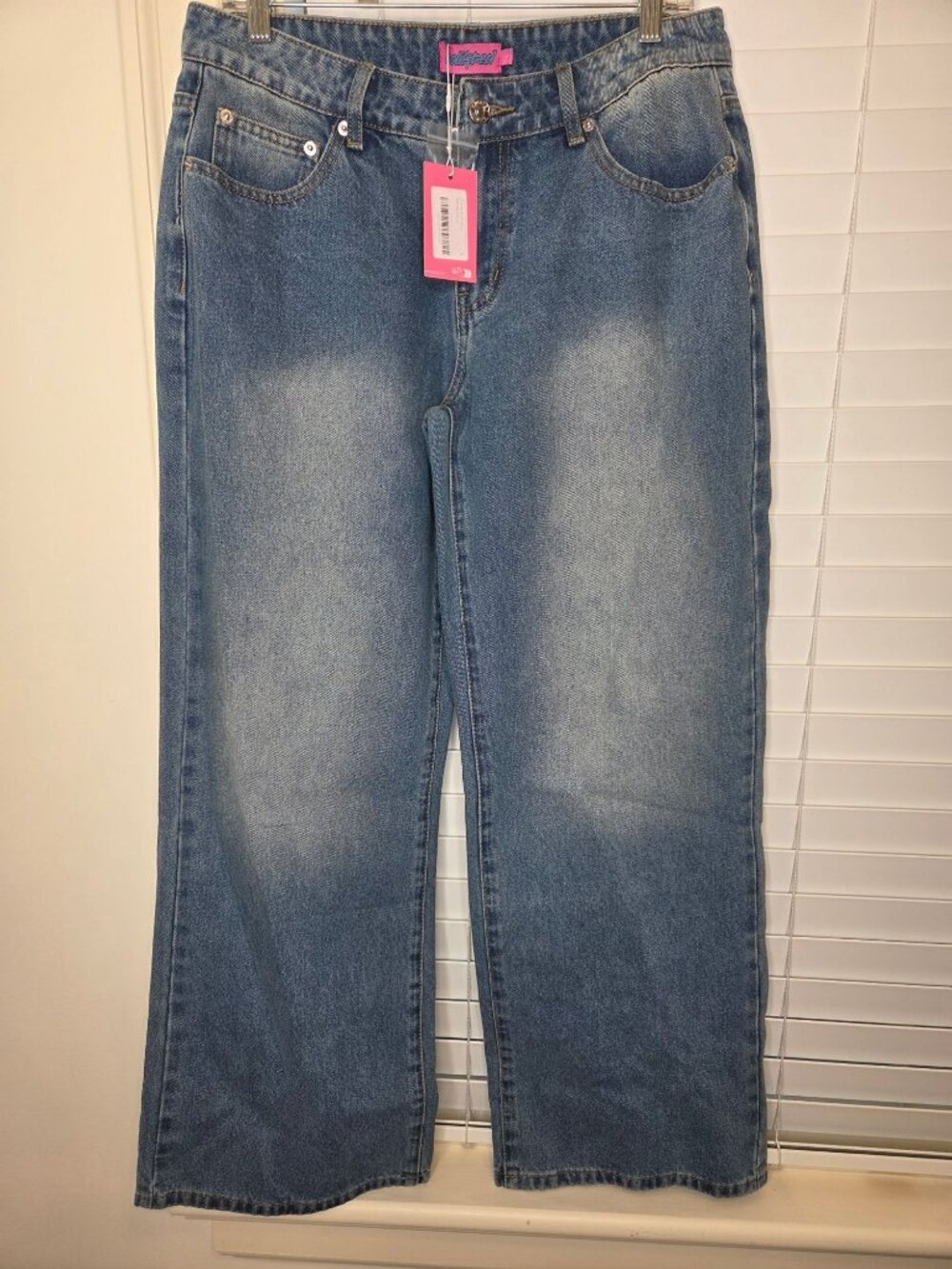 NEW Edikted Womens Wide-Leg High-Rise Jeans L Blue Denim Retro Streetwear